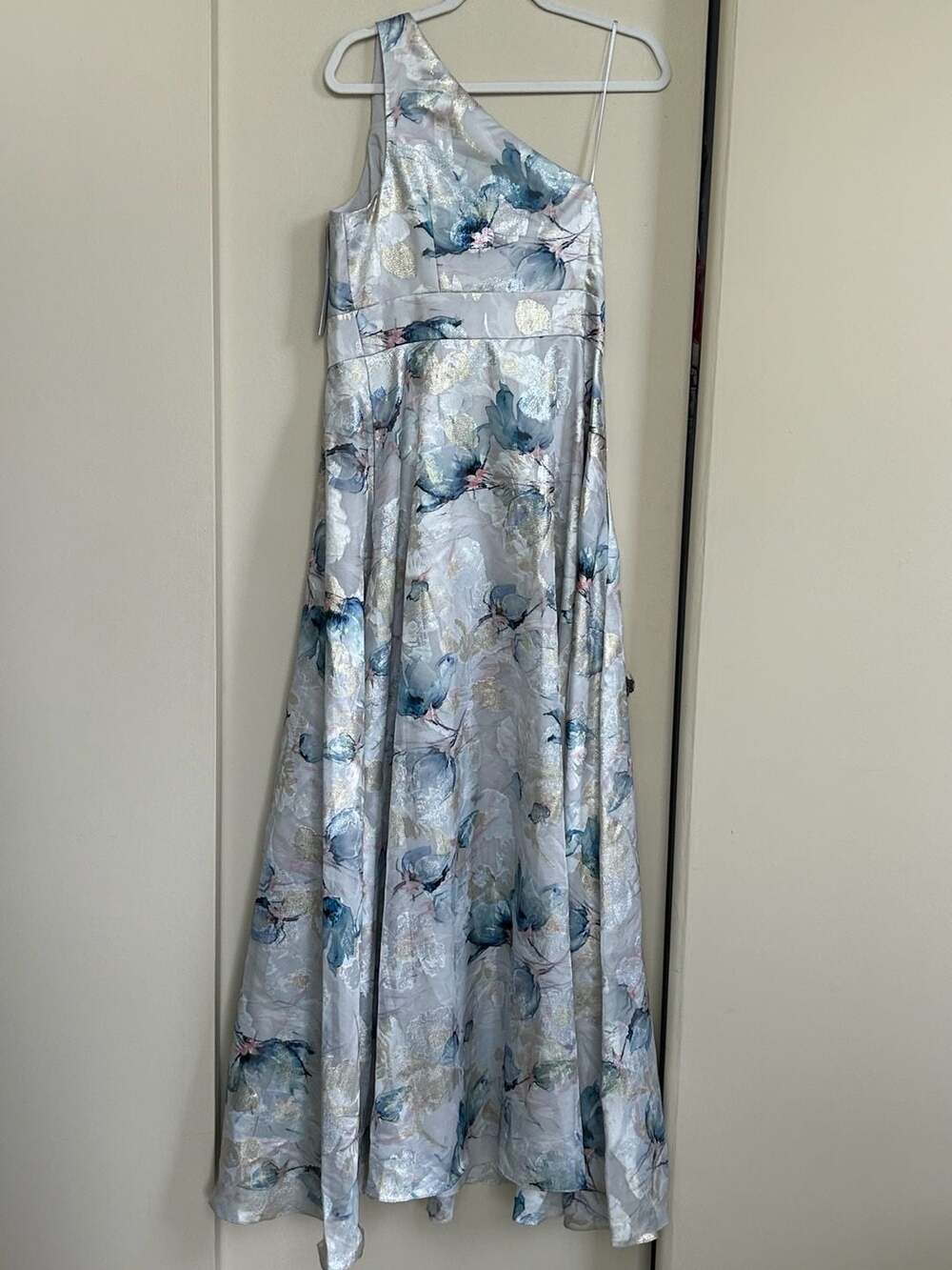 NWT Aidan Mattox Printed Jacquard Ballgown in Blue Multi, Size 12 - Picture 7 of 10